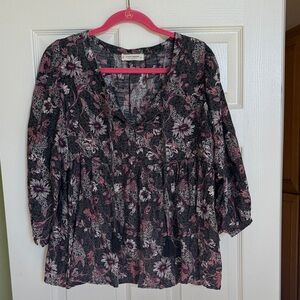 Catherines Dark Floral Blouse with Pink Accents